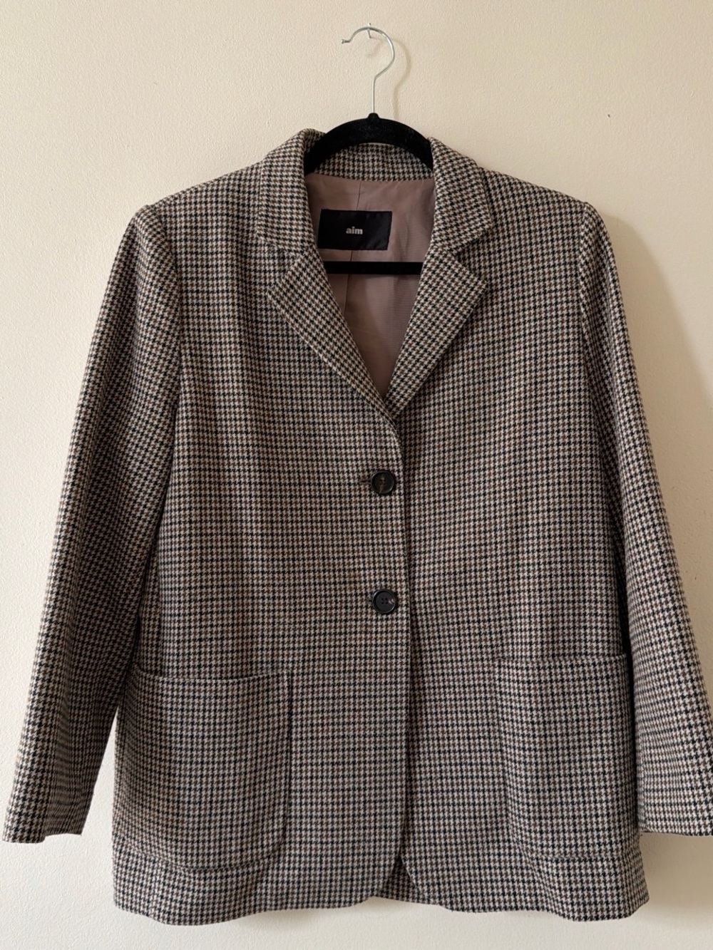 Houndstooth Single-Breasted Blazer Jacket in Brown/Black